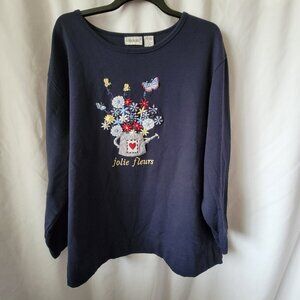 Fashion Bug Plus 26/28W Sweatshirt Embroidered Jolie Fleurs floral watering Can